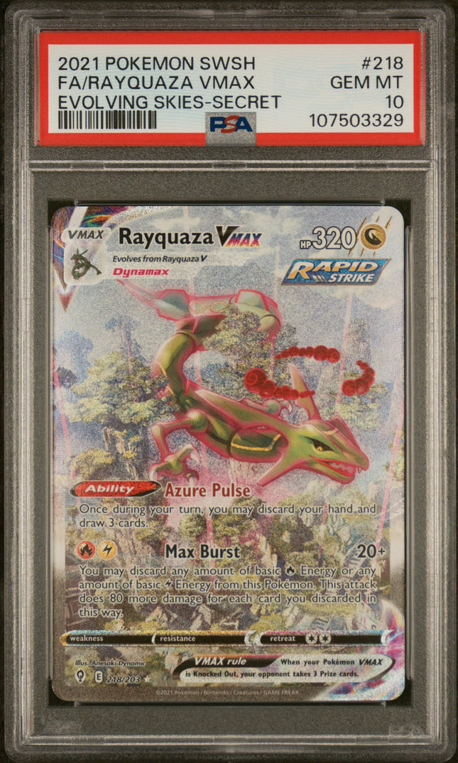 PSA10 2021 POKEMON SWORD & SHIELD EVOLVING SKIES #218 FA/RAYQUAZA VMAX EVOLVING SKIES-SECRET