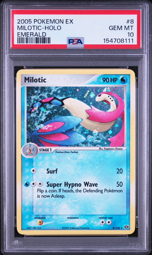 PSA 10 2005 POKEMON EX EMERALD #8 MILOTIC-HOLO EMERALD POP 24 NEW CERT