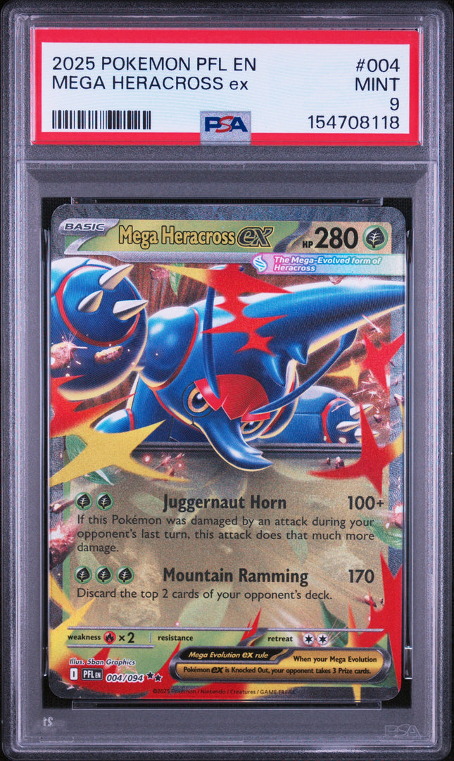PSA 9 2025 POKEMON PFL EN-PHANTASMAL FLAMES #004 MEGA HERACROSS ex