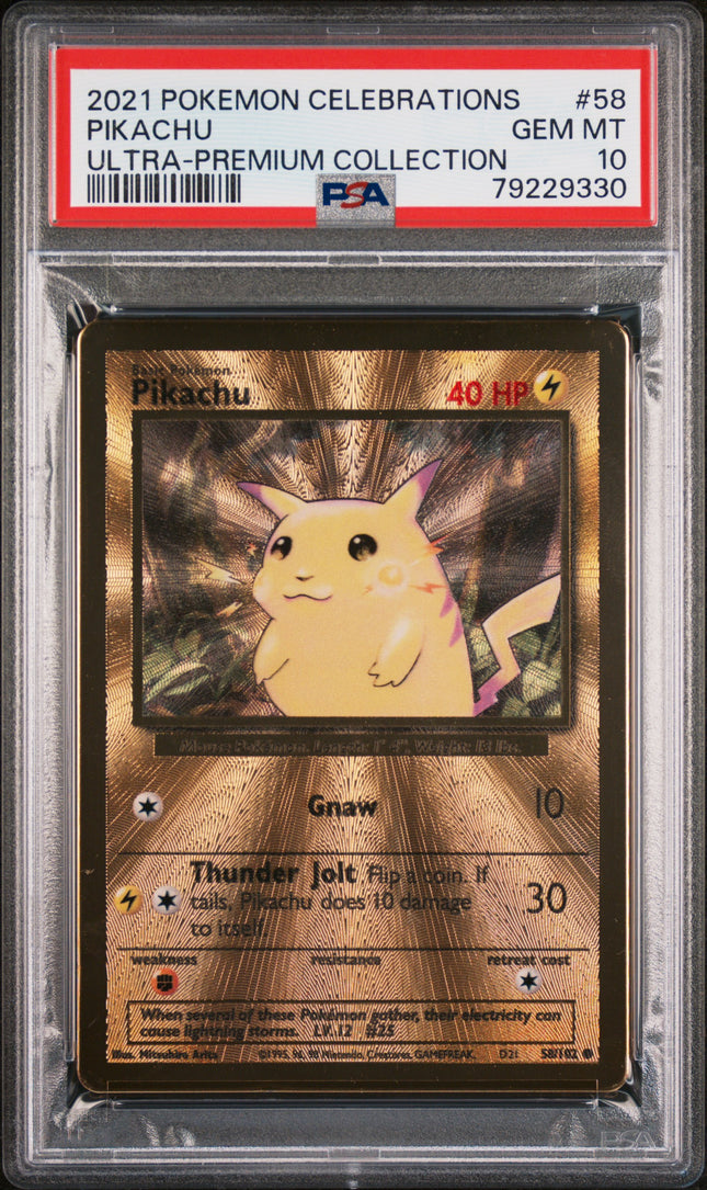 2021 PIKACHU #58 POKEMON Ultra Premium Collection Celebrations METAL CARD PSA 10