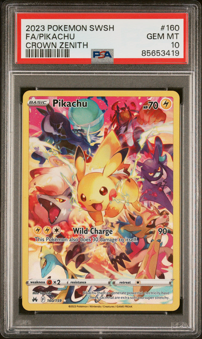 PSA 10 2023 POKEMON SWORD AND SHIELD CROWN ZENITH #160 FA/PIKACHU CROWN ZENITH
