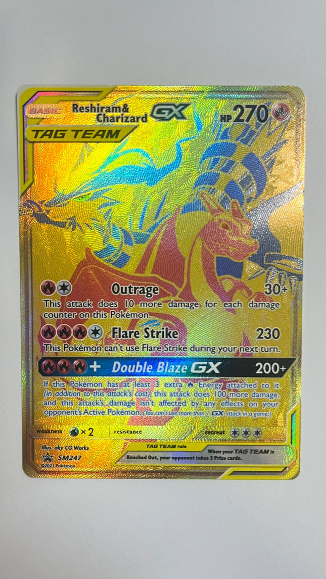sm247 pokemon card value Reshiram & Charizard GX - PSA 9 - Full Art Gold Promo Rare TAG TEAM rule When your TAG TEAM is Knocked Out Reshiram & Charizard GX SM247
