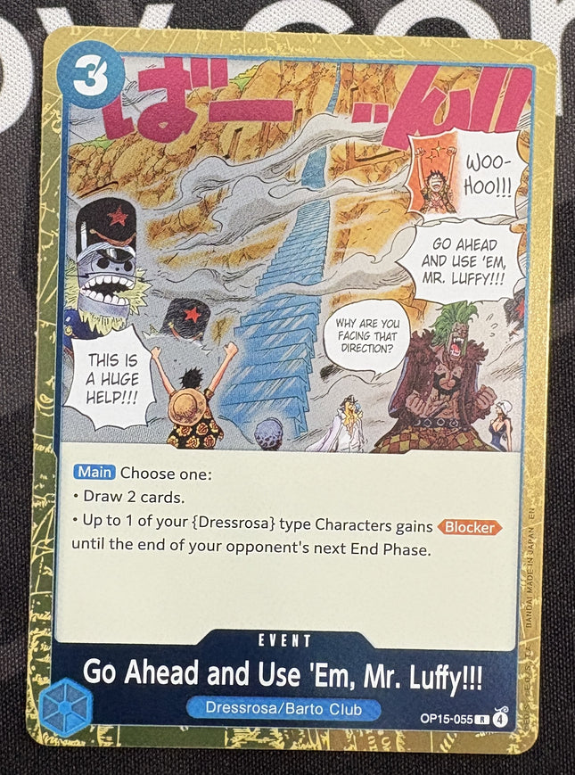 [English] One Piece Card Game  Go Ahead and Use 'Em, Mr. Luffy!!! OP15-055 R