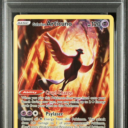 Pokémon Galarian Articuno trading card in a protective case with PSA grading label.