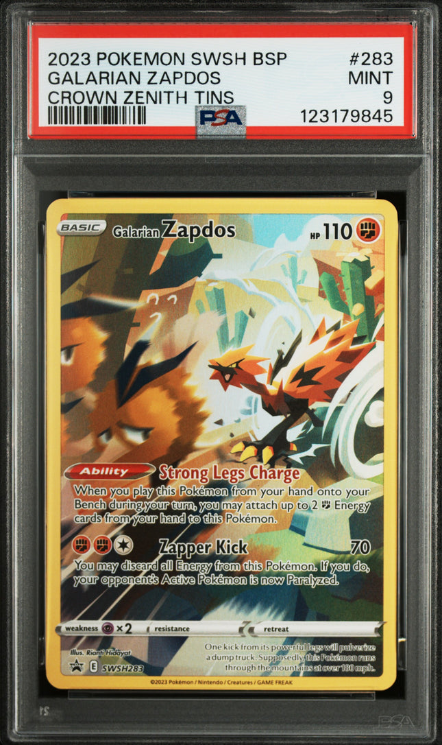 Galarian Zapdos trading card with PSA grading label