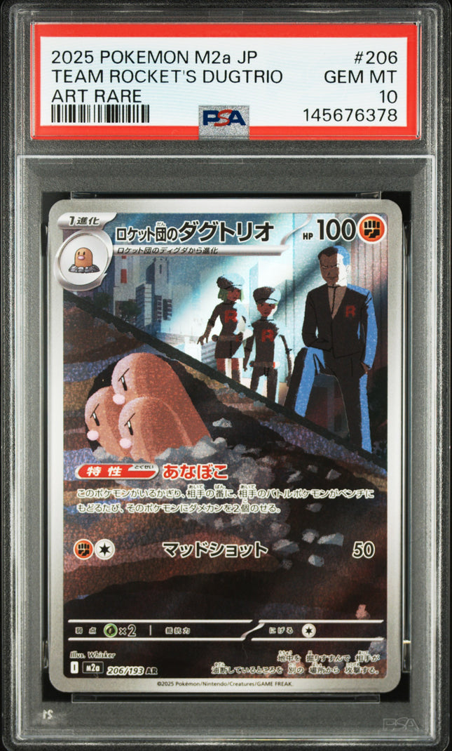 Pokémon trading card featuring Team Rocket's Dugtrio with PSA grading label